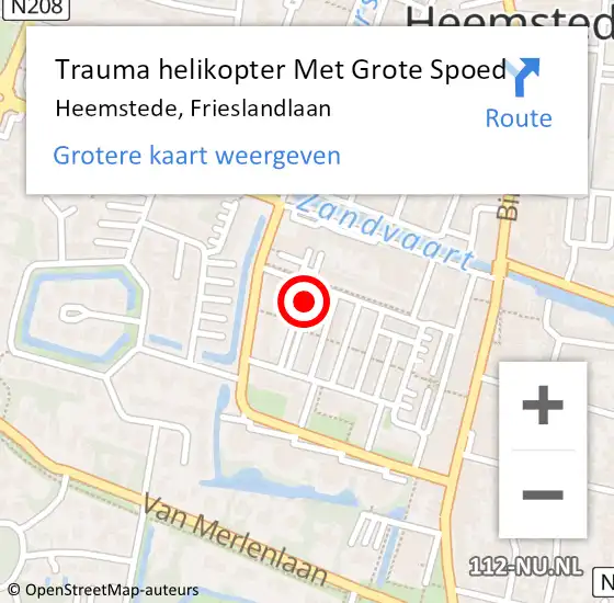 Locatie op kaart van de 112 melding: Trauma helikopter Met Grote Spoed Naar Heemstede, Frieslandlaan op 25 juli 2022 12:11