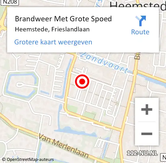 Locatie op kaart van de 112 melding: Brandweer Met Grote Spoed Naar Heemstede, Frieslandlaan op 25 juli 2022 12:11