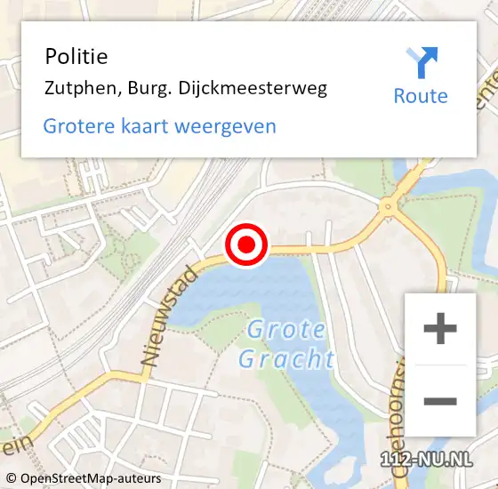 Locatie op kaart van de 112 melding: Politie Zutphen, Burg. Dijckmeesterweg op 25 juli 2022 13:07