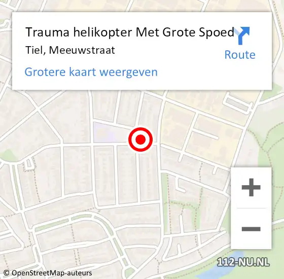 Locatie op kaart van de 112 melding: Trauma helikopter Met Grote Spoed Naar Tiel, Meeuwstraat op 25 juli 2022 13:10