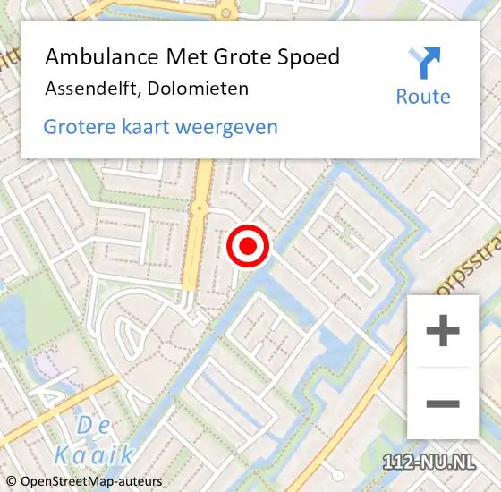 Locatie op kaart van de 112 melding: Ambulance Met Grote Spoed Naar Assendelft, Dolomieten op 25 juli 2022 13:38
