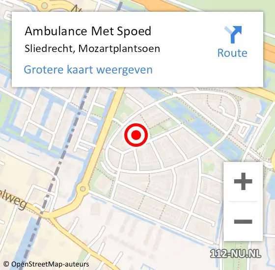 Locatie op kaart van de 112 melding: Ambulance Met Spoed Naar Sliedrecht, Mozartplantsoen op 25 juli 2022 13:39