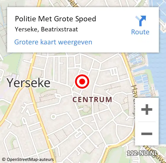 Locatie op kaart van de 112 melding: Politie Met Grote Spoed Naar Yerseke, Beatrixstraat op 25 juli 2022 13:41