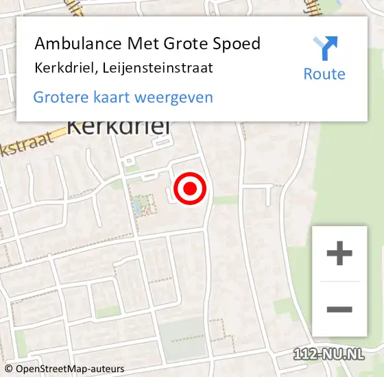 Locatie op kaart van de 112 melding: Ambulance Met Grote Spoed Naar Kerkdriel, Leijensteinstraat op 25 juli 2022 13:49