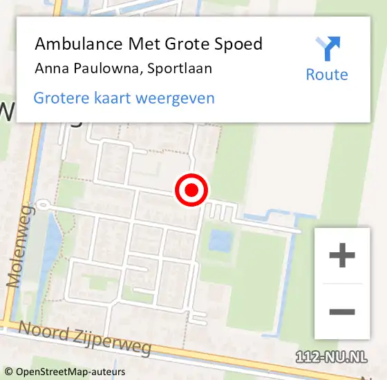 Locatie op kaart van de 112 melding: Ambulance Met Grote Spoed Naar Anna Paulowna, Sportlaan op 25 juli 2022 13:55