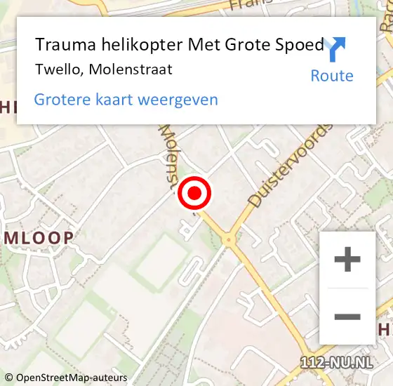Locatie op kaart van de 112 melding: Trauma helikopter Met Grote Spoed Naar Twello, Molenstraat op 25 juli 2022 14:29