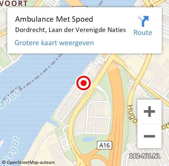 Locatie op kaart van de 112 melding: Ambulance Met Spoed Naar Dordrecht, Laan der Verenigde Naties op 25 juli 2022 14:57