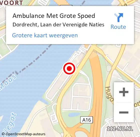 Locatie op kaart van de 112 melding: Ambulance Met Grote Spoed Naar Dordrecht, Laan der Verenigde Naties op 25 juli 2022 14:57