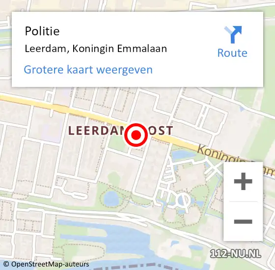 Locatie op kaart van de 112 melding: Politie Leerdam, Koningin Emmalaan op 25 juli 2022 14:58