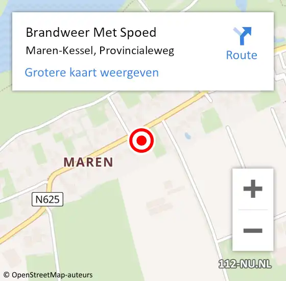 Locatie op kaart van de 112 melding: Brandweer Met Spoed Naar Maren-Kessel, Provincialeweg op 25 juli 2022 15:04
