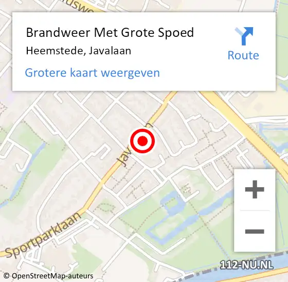 Locatie op kaart van de 112 melding: Brandweer Met Grote Spoed Naar Heemstede, Javalaan op 25 juli 2022 15:17