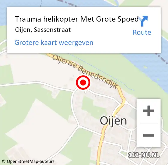 Locatie op kaart van de 112 melding: Trauma helikopter Met Grote Spoed Naar Oijen, Sassenstraat op 25 juli 2022 15:18