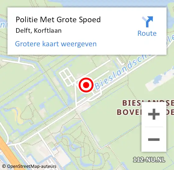 Locatie op kaart van de 112 melding: Politie Met Grote Spoed Naar Delft, Korftlaan op 25 juli 2022 15:19