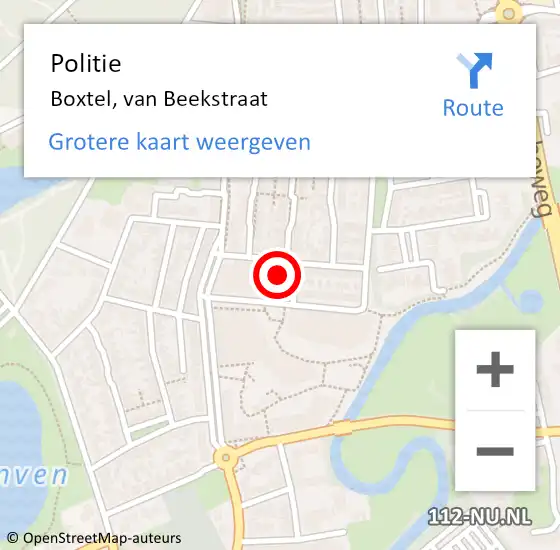 Locatie op kaart van de 112 melding: Politie Boxtel, van Beekstraat op 25 juli 2022 15:20