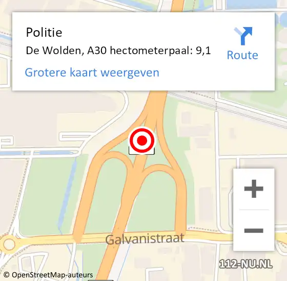 Locatie op kaart van de 112 melding: Politie De Wolden, A30 hectometerpaal: 9,1 op 25 juli 2022 15:22