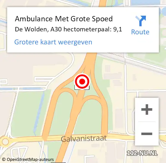 Locatie op kaart van de 112 melding: Ambulance Met Grote Spoed Naar De Wolden, A30 hectometerpaal: 9,1 op 25 juli 2022 15:23