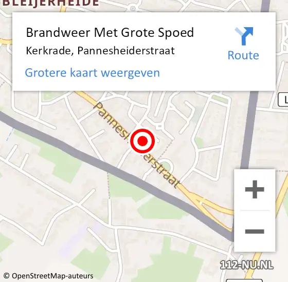 Locatie op kaart van de 112 melding: Brandweer Met Grote Spoed Naar Kerkrade, Pannesheiderstraat op 25 juli 2022 15:26