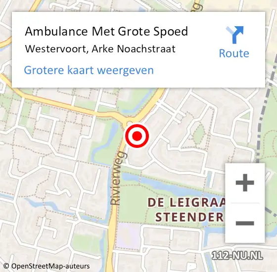 Locatie op kaart van de 112 melding: Ambulance Met Grote Spoed Naar Westervoort, Arke Noachstraat op 25 juli 2022 16:10