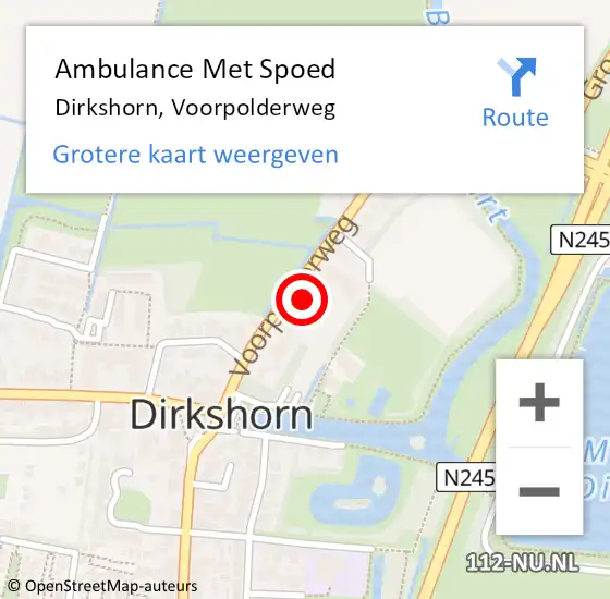 Locatie op kaart van de 112 melding: Ambulance Met Spoed Naar Dirkshorn, Voorpolderweg op 25 juli 2022 16:31