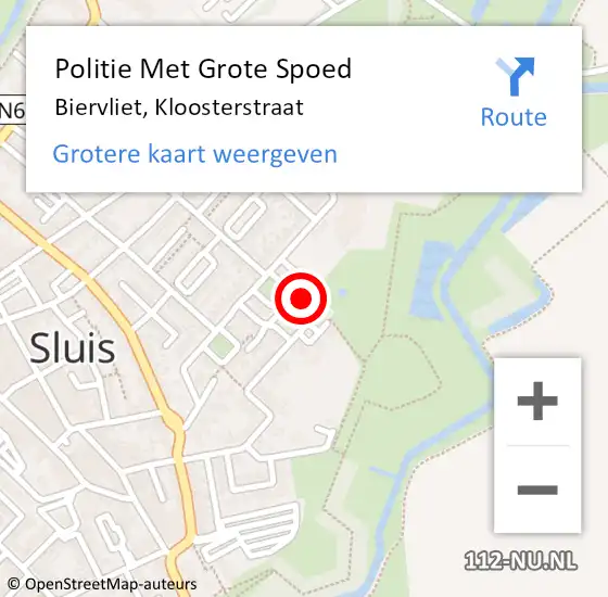 Locatie op kaart van de 112 melding: Politie Met Grote Spoed Naar Biervliet, Kloosterstraat op 25 juli 2022 16:51