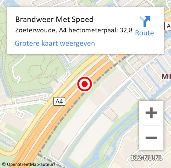 Locatie op kaart van de 112 melding: Brandweer Met Spoed Naar Zoeterwoude, A4 hectometerpaal: 32,8 op 25 juli 2022 18:01