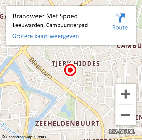 Locatie op kaart van de 112 melding: Brandweer Met Spoed Naar Leeuwarden, Cambuursterpad op 25 juli 2022 18:24