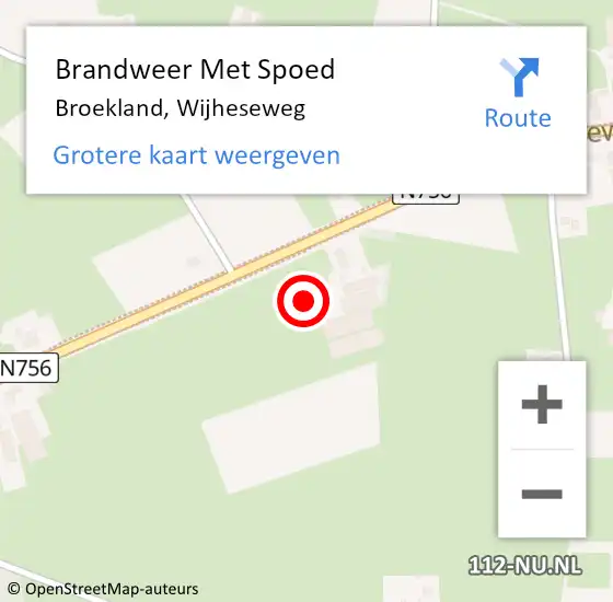 Locatie op kaart van de 112 melding: Brandweer Met Spoed Naar Broekland, Wijheseweg op 25 juli 2022 18:24