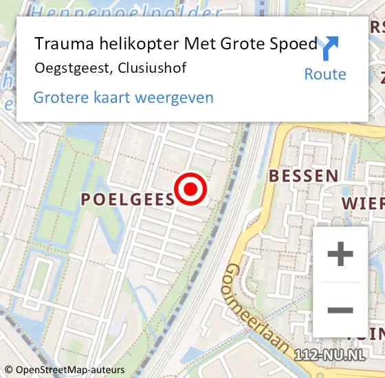 Locatie op kaart van de 112 melding: Trauma helikopter Met Grote Spoed Naar Oegstgeest, Clusiushof op 25 juli 2022 18:26