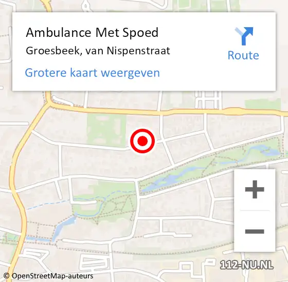 Locatie op kaart van de 112 melding: Ambulance Met Spoed Naar Groesbeek, van Nispenstraat op 25 juli 2022 18:35