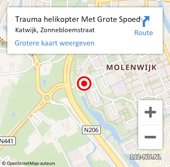 Locatie op kaart van de 112 melding: Trauma helikopter Met Grote Spoed Naar Katwijk, Zonnebloemstraat op 25 juli 2022 18:47