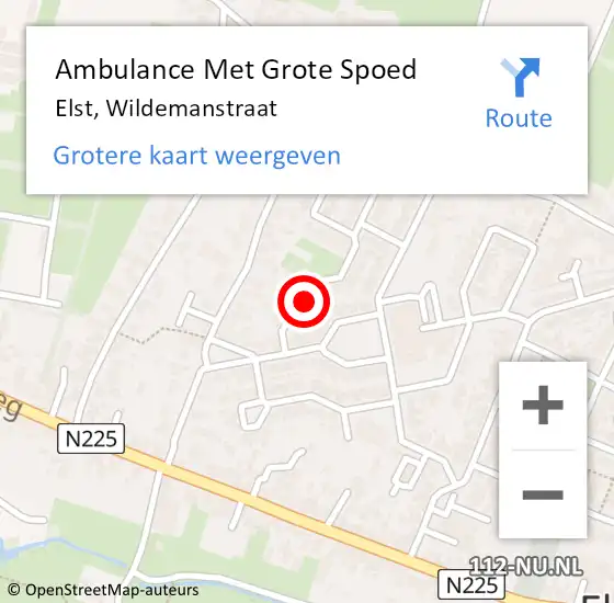 Locatie op kaart van de 112 melding: Ambulance Met Grote Spoed Naar Elst, Wildemanstraat op 25 juli 2022 19:43