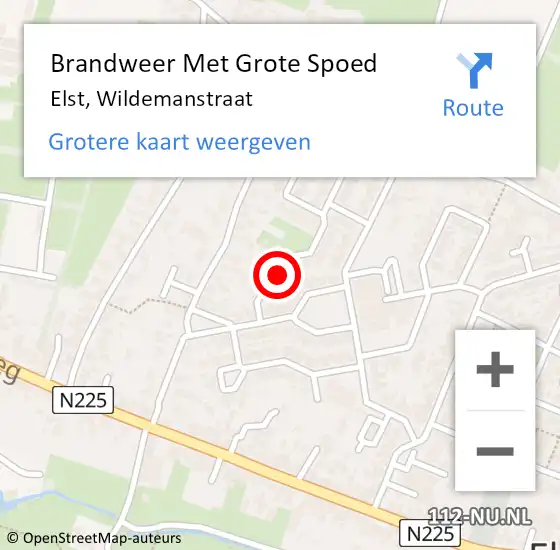 Locatie op kaart van de 112 melding: Brandweer Met Grote Spoed Naar Elst, Wildemanstraat op 25 juli 2022 19:45