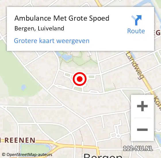 Locatie op kaart van de 112 melding: Ambulance Met Grote Spoed Naar Bergen, Luiveland op 25 juli 2022 20:09