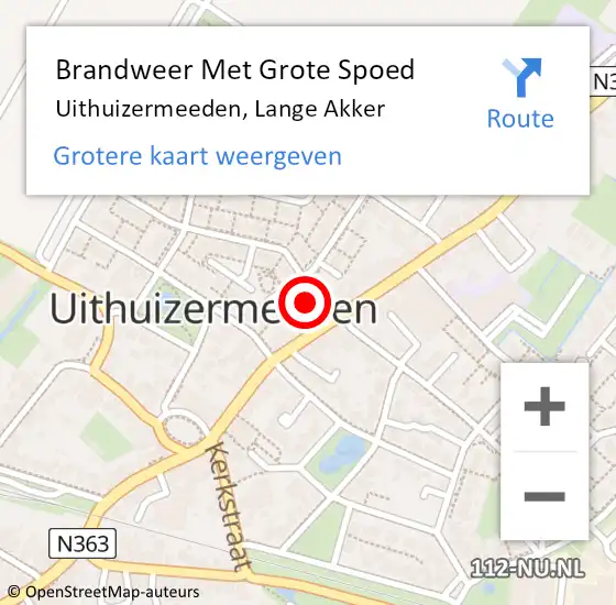 Locatie op kaart van de 112 melding: Brandweer Met Grote Spoed Naar Uithuizermeeden, Lange Akker op 24 juli 2014 11:57