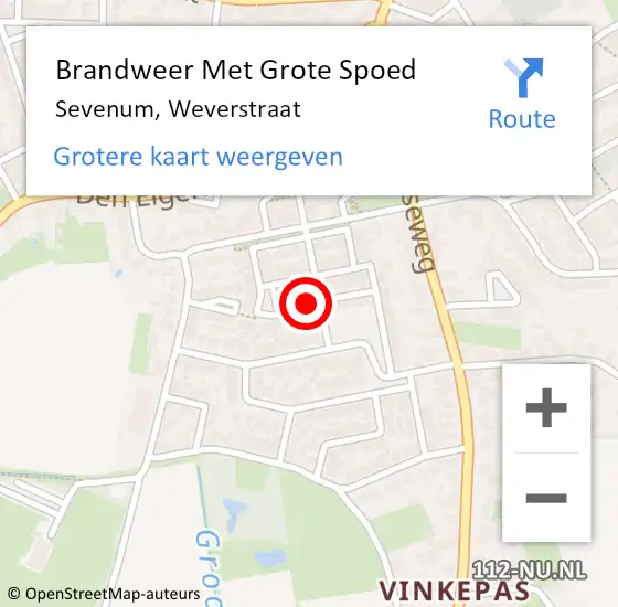 Locatie op kaart van de 112 melding: Brandweer Met Grote Spoed Naar Sevenum, Weverstraat op 25 juli 2022 20:58