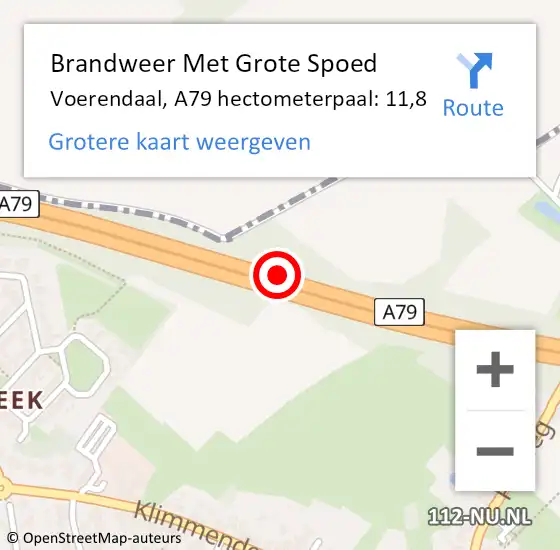 Locatie op kaart van de 112 melding: Brandweer Met Grote Spoed Naar Voerendaal, A79 hectometerpaal: 11,8 op 25 juli 2022 22:15