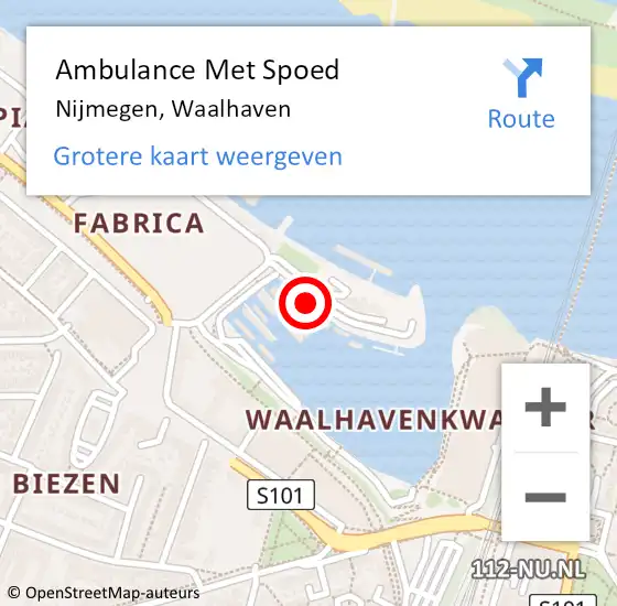 Locatie op kaart van de 112 melding: Ambulance Met Spoed Naar Nijmegen, Waalhaven op 25 juli 2022 22:34