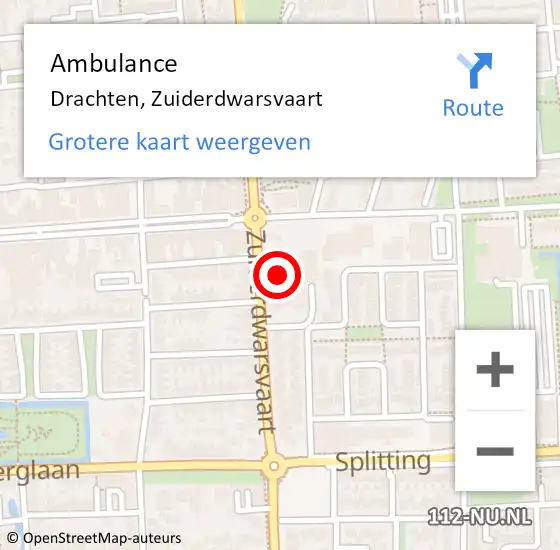 Locatie op kaart van de 112 melding: Ambulance Drachten, Zuiderdwarsvaart op 25 juli 2022 23:31