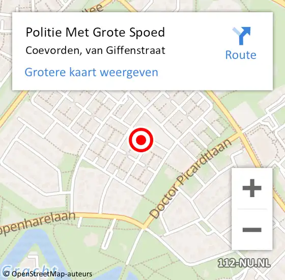 Locatie op kaart van de 112 melding: Politie Met Grote Spoed Naar Coevorden, van Giffenstraat op 26 juli 2022 00:07