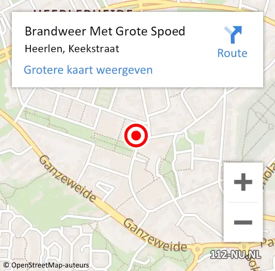 Locatie op kaart van de 112 melding: Brandweer Met Grote Spoed Naar Heerlen, Keekstraat op 26 juli 2022 01:20