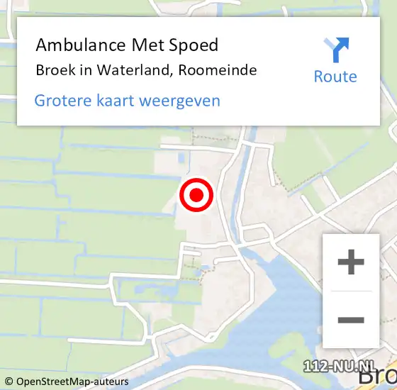 Locatie op kaart van de 112 melding: Ambulance Met Spoed Naar Broek in Waterland, Roomeinde op 26 juli 2022 02:07