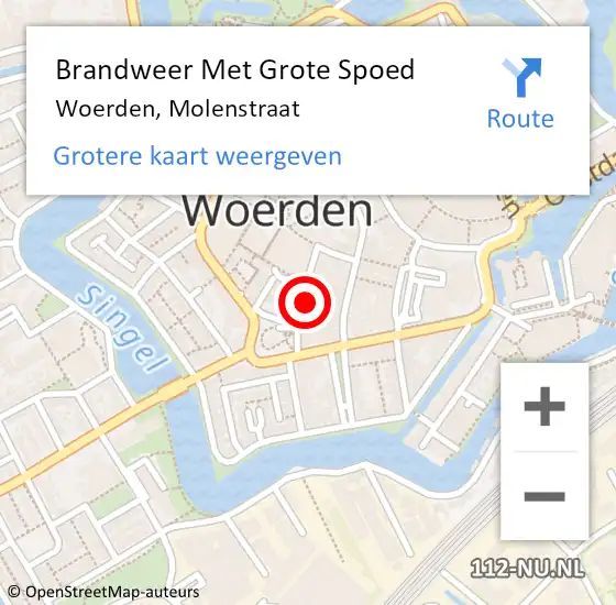 Locatie op kaart van de 112 melding: Brandweer Met Grote Spoed Naar Woerden, Molenstraat op 26 juli 2022 02:38