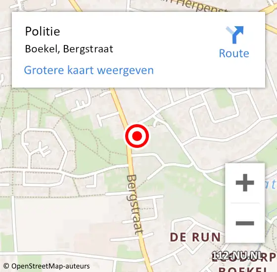 Locatie op kaart van de 112 melding: Politie Boekel, Bergstraat op 26 juli 2022 02:42