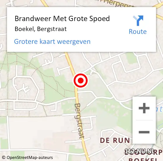 Locatie op kaart van de 112 melding: Brandweer Met Grote Spoed Naar Boekel, Bergstraat op 26 juli 2022 02:45