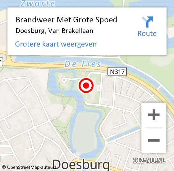Locatie op kaart van de 112 melding: Brandweer Met Grote Spoed Naar Doesburg, Van Brakellaan op 26 juli 2022 04:29