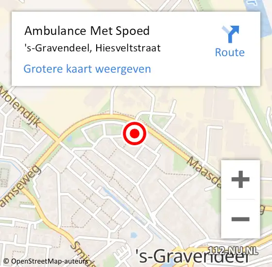 Locatie op kaart van de 112 melding: Ambulance Met Spoed Naar 's-Gravendeel, Hiesveltstraat op 26 juli 2022 04:47