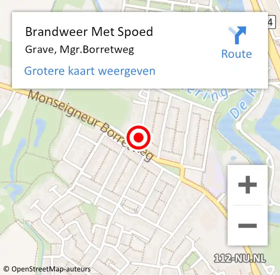 Locatie op kaart van de 112 melding: Brandweer Met Spoed Naar Grave, Mgr.Borretweg op 26 juli 2022 06:11