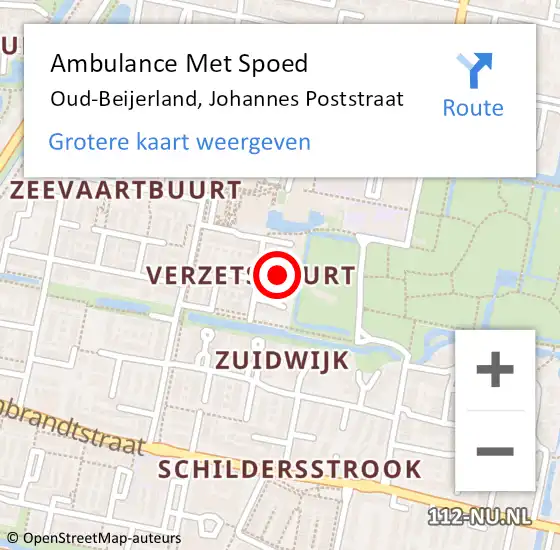 Locatie op kaart van de 112 melding: Ambulance Met Spoed Naar Oud-Beijerland, Johannes Poststraat op 26 juli 2022 07:02