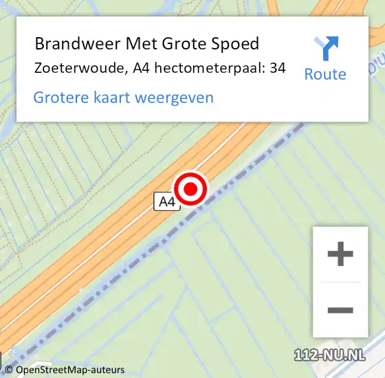 Locatie op kaart van de 112 melding: Brandweer Met Grote Spoed Naar Zoeterwoude, A4 hectometerpaal: 34 op 26 juli 2022 07:13