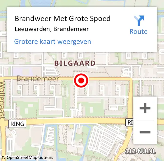 Locatie op kaart van de 112 melding: Brandweer Met Grote Spoed Naar Leeuwarden, Brandemeer op 26 juli 2022 07:38